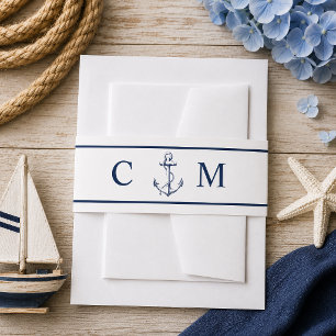 Nautisches Monogramm Marineanker-Hochzeit Einladungsbanderole