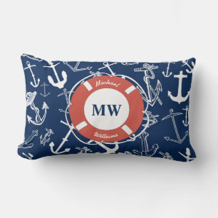 Nautisches Monogramm Marineblau Anker Muster Lendenkissen