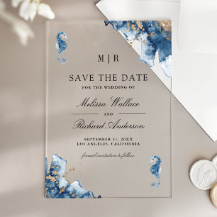 Nautisches Monogramm-Seepferdchen-Hochzeit-Save-th Acryleinladungen