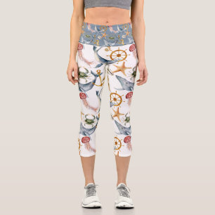 Nautisches Muster des Fun Sea Life Capri Leggings
