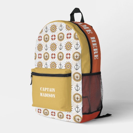 Nautisches Muster für individuelle Name und Text Bedruckter Rucksack (Rückseitige Ecke Rechts)