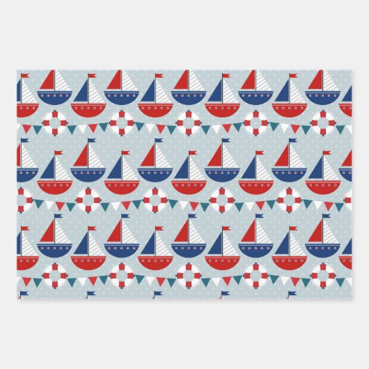Nautisches Muster für Kinder Geschenkpapier Set (Vorderseite)