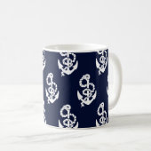 Nautisches Muster für Navy Blue Anchor Kaffeetasse (VorderseiteRechts)