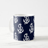 Nautisches Muster für Navy Blue Anchor Kaffeetasse (Vorderseite Links)