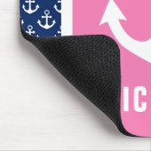 Nautisches Muster für Navy Blue und Pink Anchors Mousepad (Ecke)