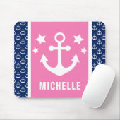 Nautisches Muster für Navy Blue und Pink Anchors Mousepad (Mit Mouse)