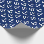 Nautisches Muster für Navy Blue und White Anchors Geschenkpapier (Ecke)