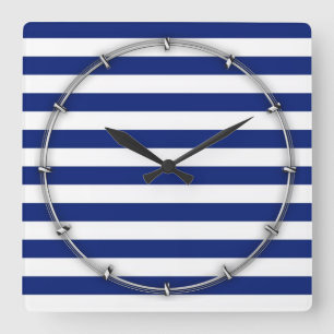 Nautisches Muster für Navy Stripes Quadratische Wanduhr
