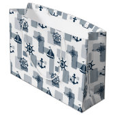 Nautisches Muster Große Geschenktüte (Rückseite Schrägansicht)