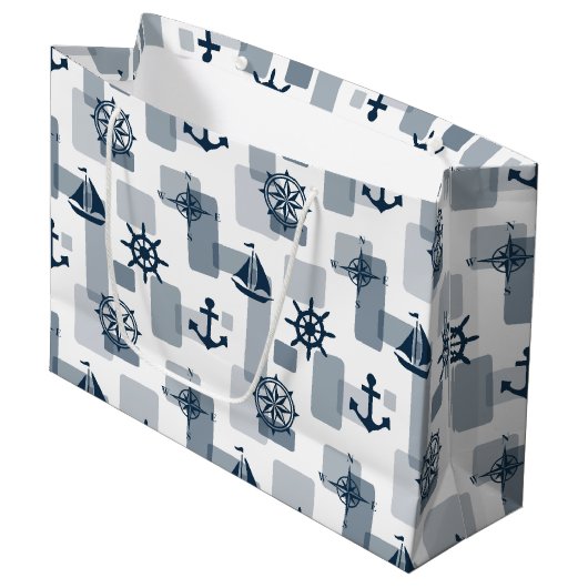 Nautisches Muster Große Geschenktüte (Vorderseite Schrägansicht)