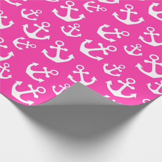 Nautisches Muster in mittlerem Rosa und Weiß Geschenkpapier (Ecke)