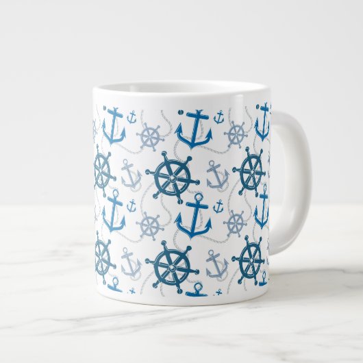 Nautisches Muster Jumbo-Tasse (Vorderseite Rechts)