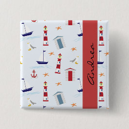 Nautisches Muster, Meeresmuster, Ihr Name Button