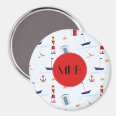 Nautisches Muster, Meeresmuster, Monogramm Magnet (Vorderseite/Rückseite)