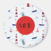 Nautisches Muster, Meeresmuster, Monogramm Magnet (Vorne)
