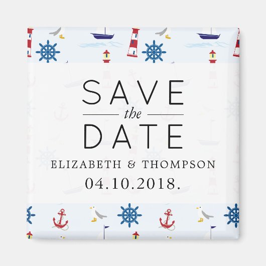 Nautisches Muster, Meeresmuster Save the Date Magnet (Vorne)