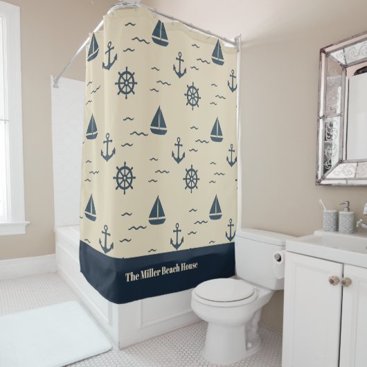 Nautisches Muster mit Anchor Sailboat Compass Duschvorhang (Beispiel)