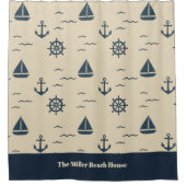 Nautisches Muster mit Anchor Sailboat Compass Duschvorhang (Vorderseite)