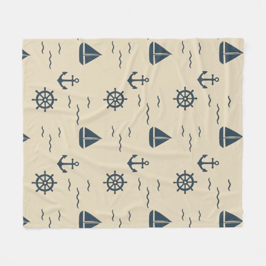Nautisches Muster mit Anchor Sailboat Compass Fleecedecke (Vorderseite (Horizontal))