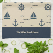 Nautisches Muster mit Anchor Sailboat Compass Geschirrtuch (Gefaltet)