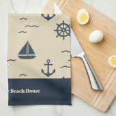 Nautisches Muster mit Anchor Sailboat Compass Geschirrtuch (Viertel Falte)