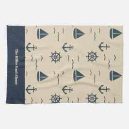 Nautisches Muster mit Anchor Sailboat Compass Geschirrtuch