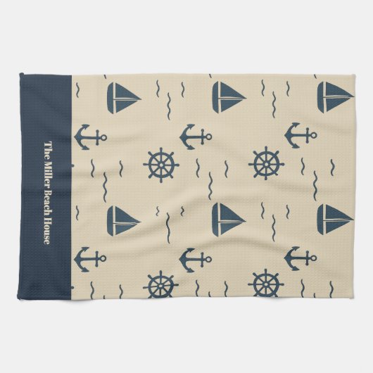 Nautisches Muster mit Anchor Sailboat Compass Geschirrtuch (Horizontal)