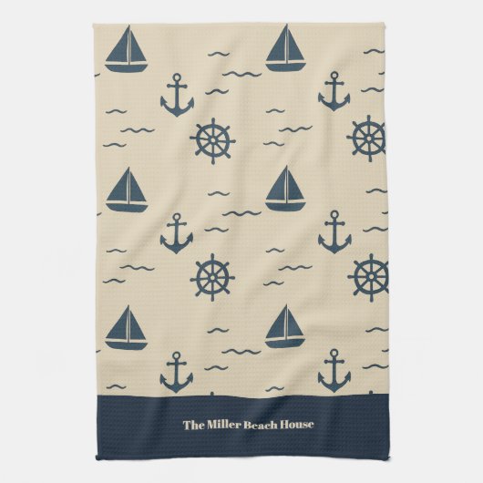 Nautisches Muster mit Anchor Sailboat Compass Geschirrtuch (Vertikal)