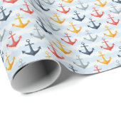 Nautisches Muster mit Ankern Geschenkpapier (Rolleneckpunkt)