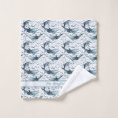 Nautisches Muster mit Delphinen und Fischen Badhandtuch Set (Waschlappen)