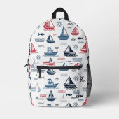Nautisches Muster mit Segelbooten und Fischen Bedruckter Rucksack (Vorderseite)