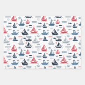 Nautisches Muster mit Segelbooten und Fischen Geschenkpapier Set (Vorderseite 2)
