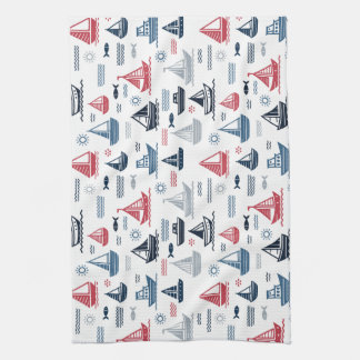 Nautisches Muster mit Segelbooten und Fischen Geschirrtuch