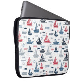 Nautisches Muster mit Segelbooten und Fischen Laptopschutzhülle (Vorne Rechts)