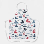 Nautisches Muster mit Segelbooten und Fischen Schürze (Vorderseite)