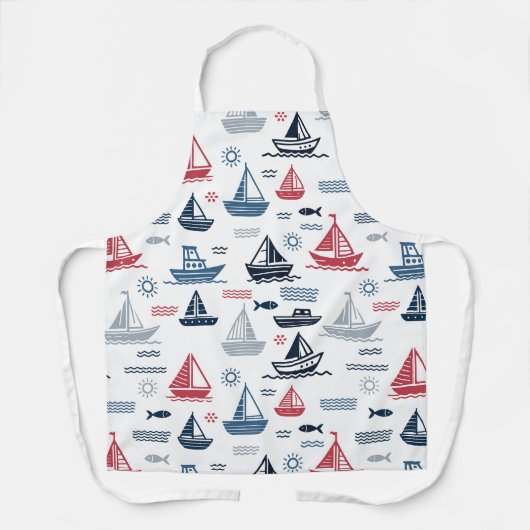Nautisches Muster mit Segelbooten und Fischen Schürze (Vorderseite)