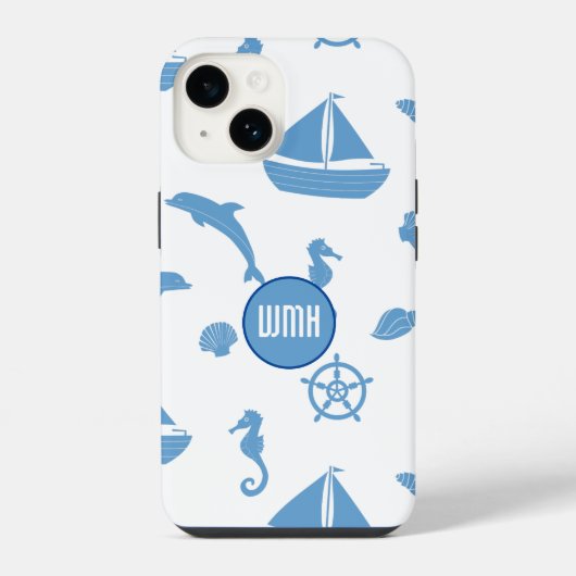 Nautisches Muster-Monogramm iPhone Hülle (Rückseite)