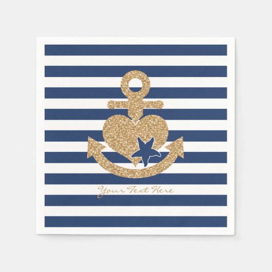 Nautisches Papier Napkins-Navy & Gold Serviette (Vorderseite)