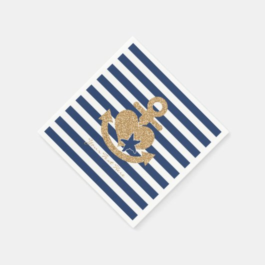 Nautisches Papier Napkins-Navy & Gold Serviette (Ecke)