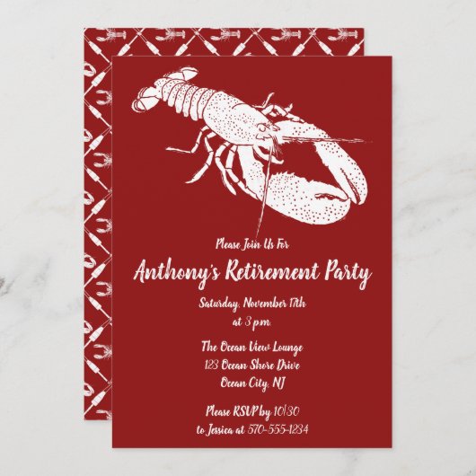 Nautisches Party aus Rot und Weißer Hummer Einladung (Vorne/Hinten)