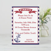 Nautisches Party - rot, weiß und blau Einladung (Stehend Vorderseite)