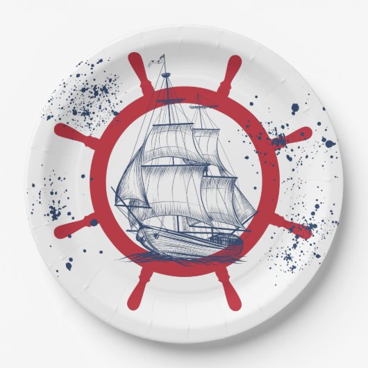 Nautisches Party Sailboat Pappteller (Vorderseite)