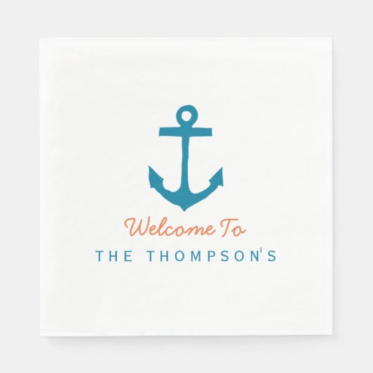 Nautisches Personalisiertes Aqua und Orange Serviette (Vorderseite)