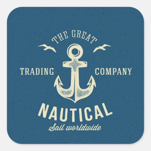 Nautisches Retro-Logo Quadratischer Aufkleber (Vorderseite)