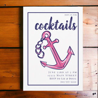 Nautisches rosa Anker Preppy Cocktail Party Einladung