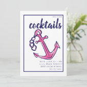 Nautisches rosa Anker Preppy Cocktail Party Einladung (Stehend Vorderseite)