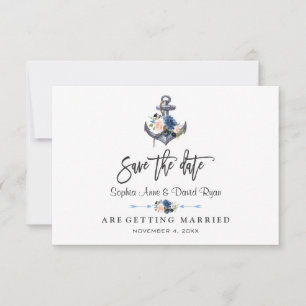 Nautisches Rosa Blush Blau Florales Anker Hochzeit Save The Date