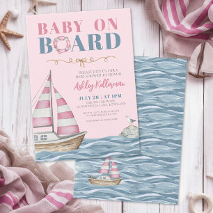Nautisches rosa Mädchen-Baby-Party Einladung