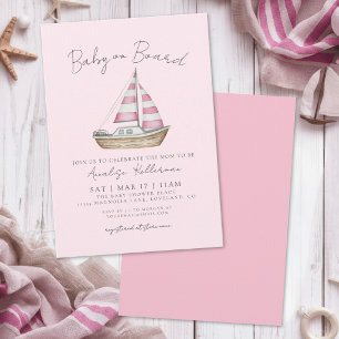 Nautisches rosa Mädchen-Baby-Shower Einladung