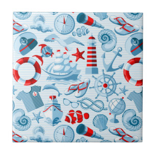 Nautisches Rot-Weiß-Blau-Muster Fliese